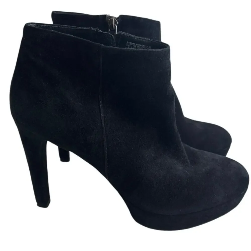Rockport Black Suede Platform Ankle Boots Size 8 High Heel Zip Booties